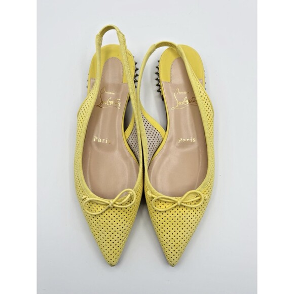 Christian Louboutin Yellow Hall Sling Spiked Slingback Flats Leather Sz EU 36 6 - Picture 1 of 11